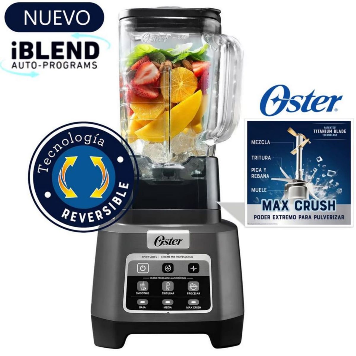 OSTER - Licuadora Profesional 1500W XTREME Tecnología Reversible BLSTXPG-BW