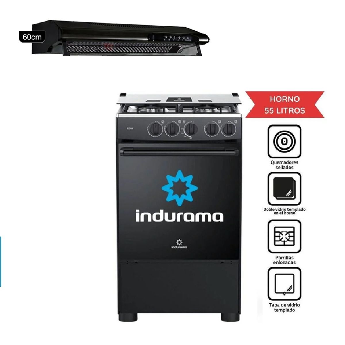 INDURAMA - COMBO INDURAMA COCINA GOYA Y CAMPANA CEI-602NE