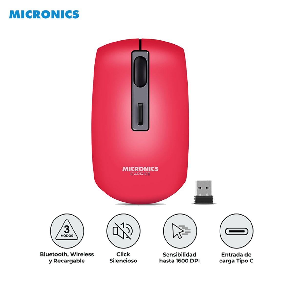 MICRONICS - MOUSE  INALAMBRICO MICRONICS CAPRICE- MIC M713-3M ROJO