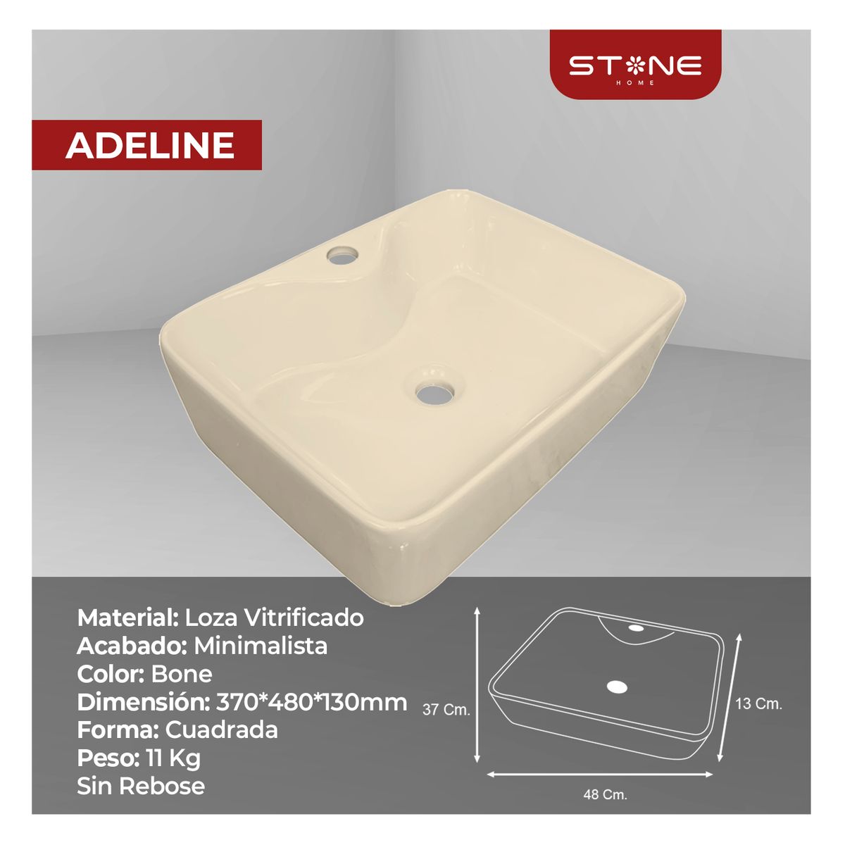 STONE - BOWL CUADRADO ADELINE BONE - STONE