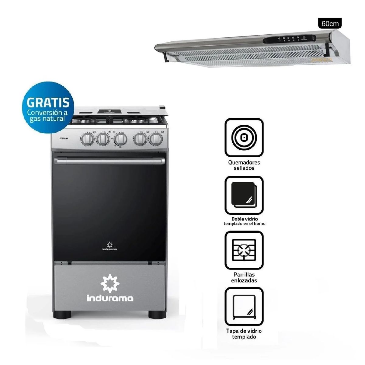 INDURAMA - COMBO INDURAMA COCINA FONTANA Y CAMPANA CEI-602CRP