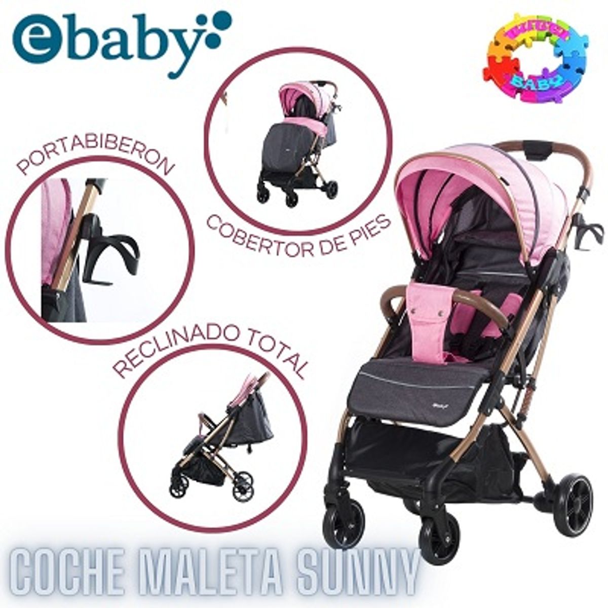 EBABY - COCHE MALETA EB-124 SUNNY-ROSADO