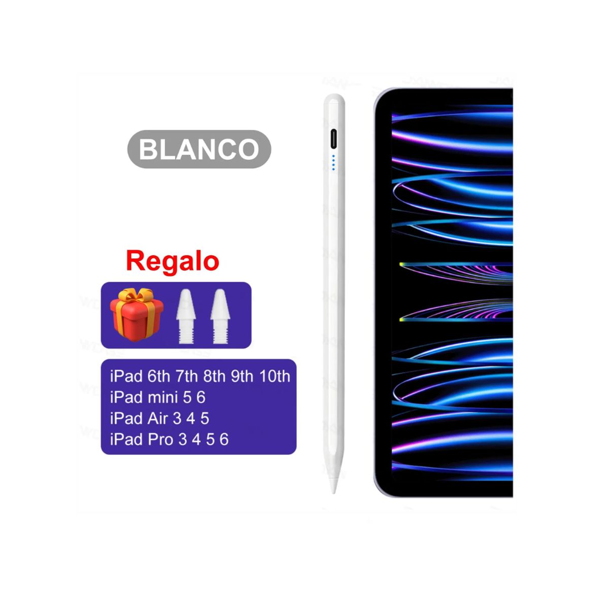 GENERICO - LAPIZ PENCIL STYLUS PEN IPAD CON RECHAZO DE PALMA  COLOR BLANCO