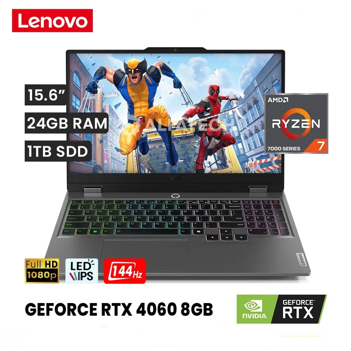 LENOVO - Lenovo LOQ 15ARP9 15.6'' FHD AMD Ryzen 7 7435HS 24GB DDR5 1TB SSD RTX 4060 8GB GDDR6 Free DOS