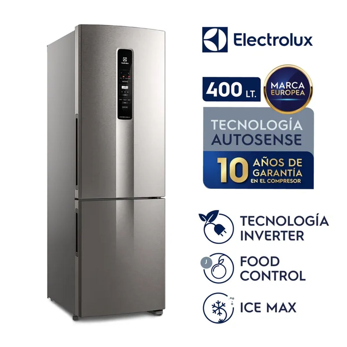 ELECTROLUX - Refrigeradora Electrolux Bottom Freezer 400L Inox Look IB45S