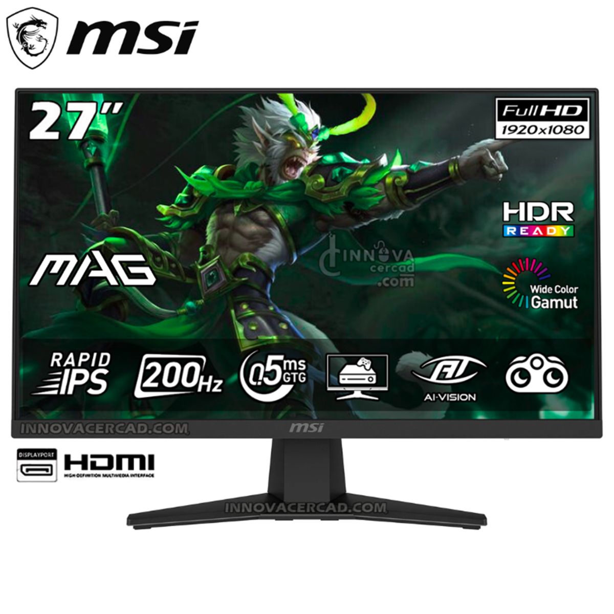 MSI - Monitor MSI MAG 274F de 27 (FHD), Fast IPS,  200Hz, altavoz, 0.5 ms