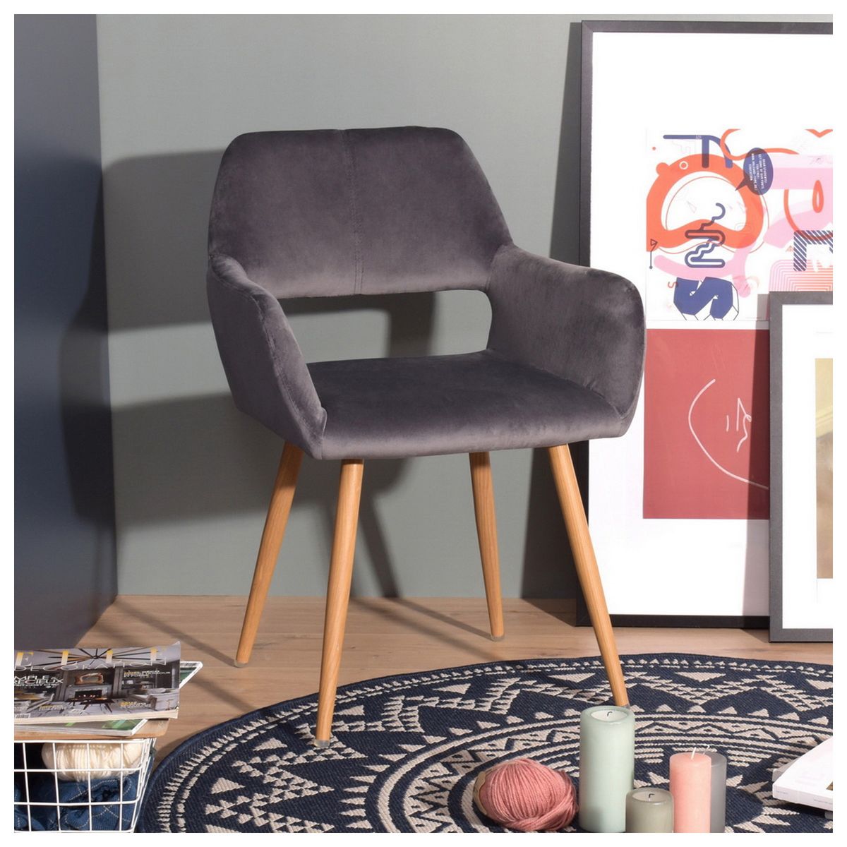 NOVAHUS - Butaca Silla Comedor Cromwell Terciopelo Gris