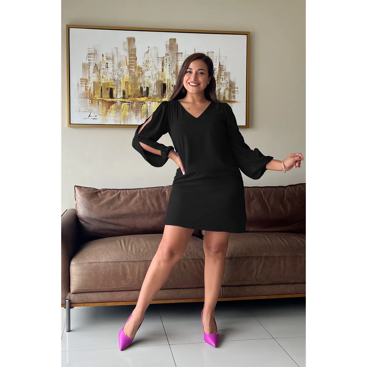 ARMA TU LOOK - VESTIDO GRECIA CUELLO V GASA MANGA LARGA