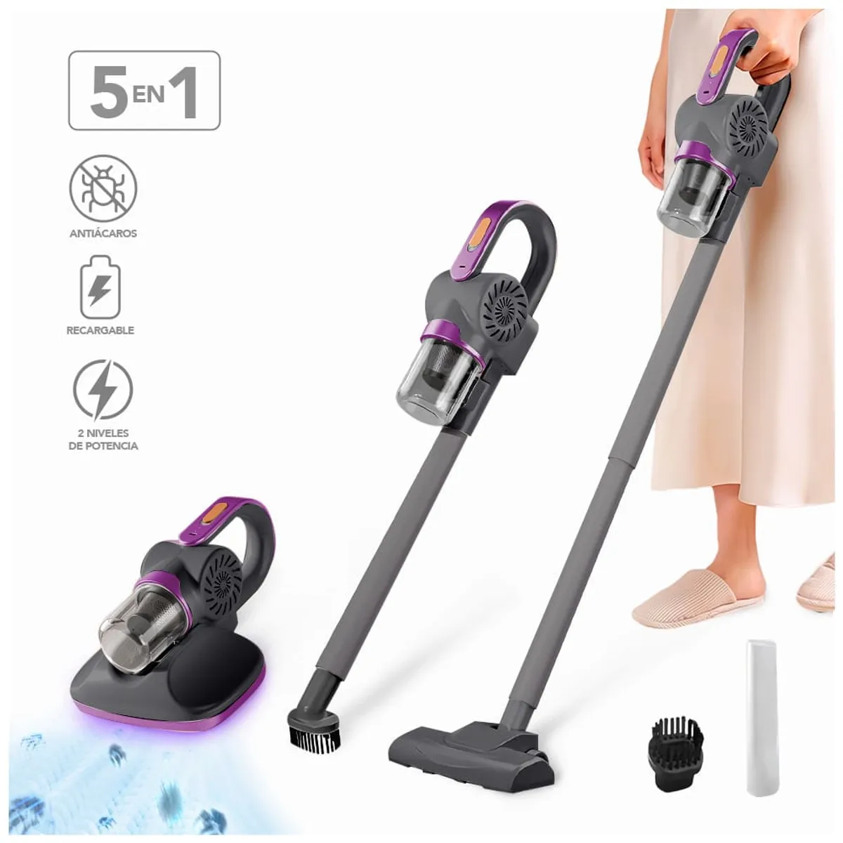 GENERICO - aspiradora de mano portátil 5en1 y anti ácaros multiuso