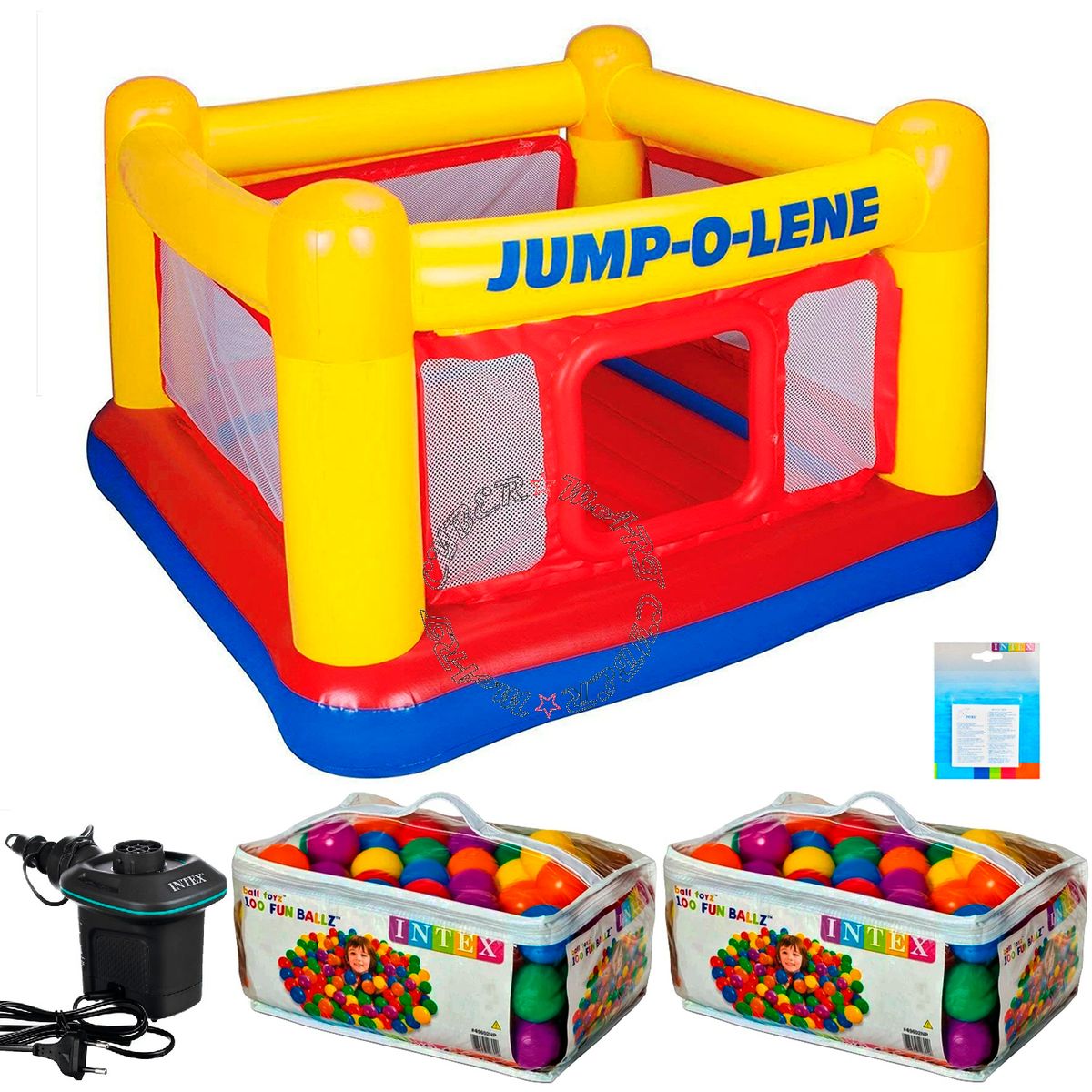 INTEX - Combo Cama Saltarina 174x174 200Pelotas Inflador Eléctrico