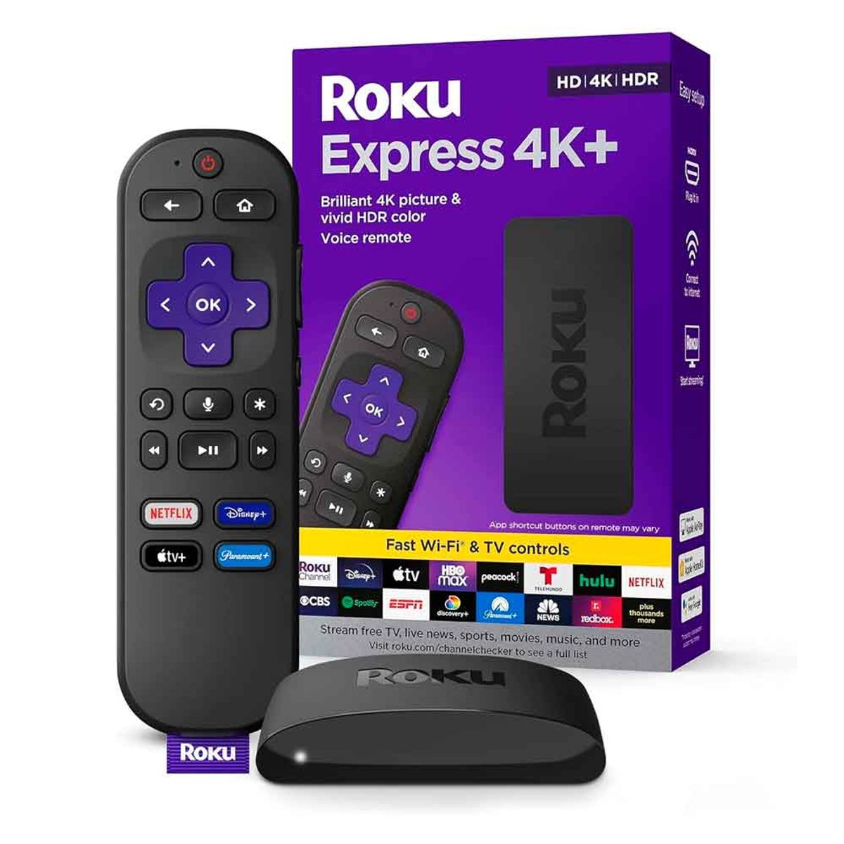 ROKU - Roku Express 4K+ Dispositivo Roku HDR con control remoto por voz