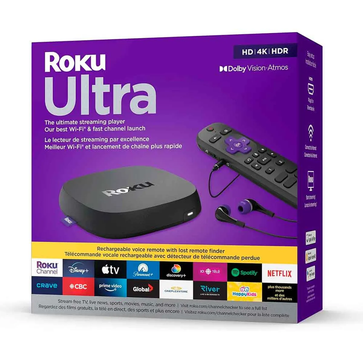 ROKU - Roku Ultra 4K HDR con Control Remoto Voz Mejorado Ethernet Cable HDMI