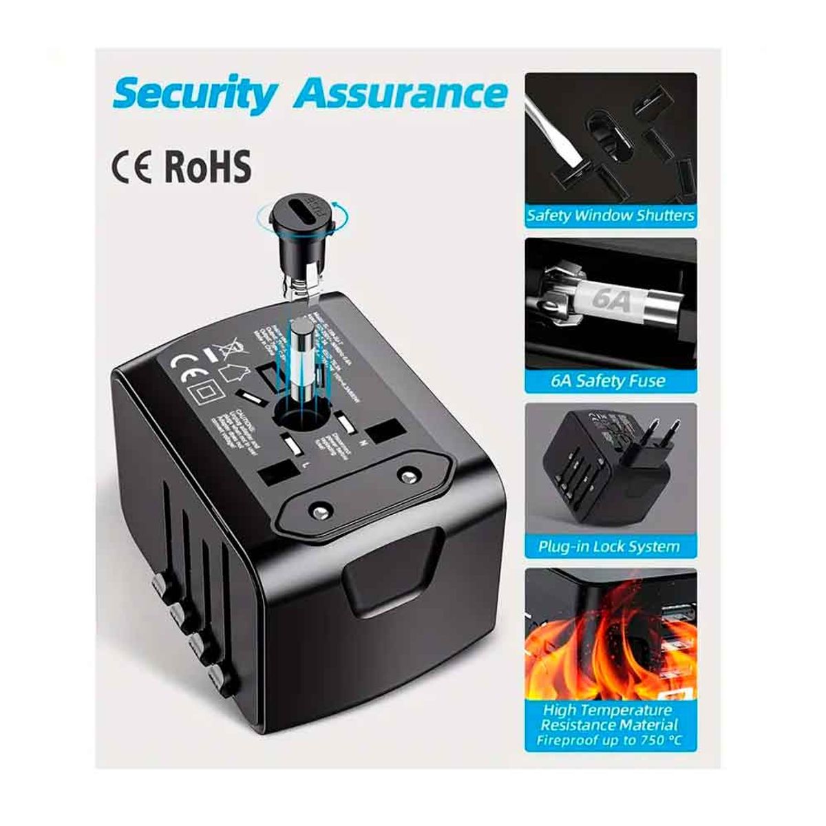 BOOM - Adaptador de Enchufe Universal con 4 Puertos USB