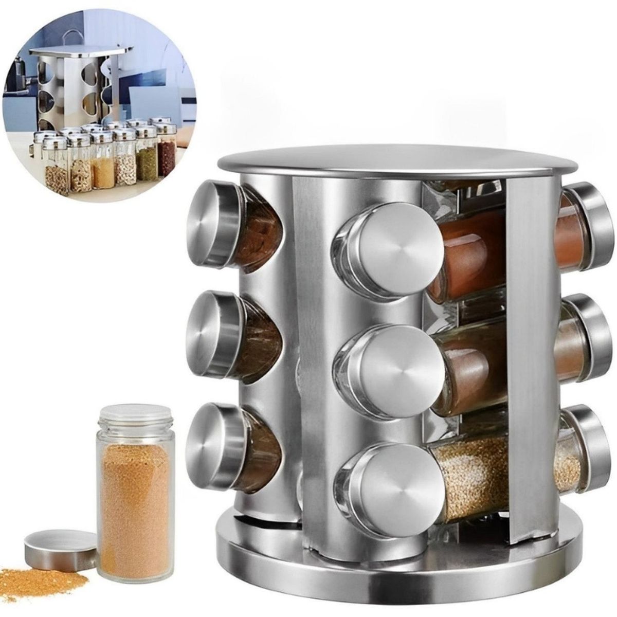 MINARI - Condimentero Especiero Giratorio 12 Frascos de Vidrio 217C