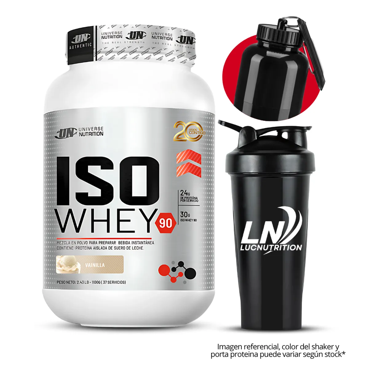UNIVERSE NUTRITION - Iso Whey 90 1.1 kg Proteina Isolatada - vainilla + Shaker + portaproteina