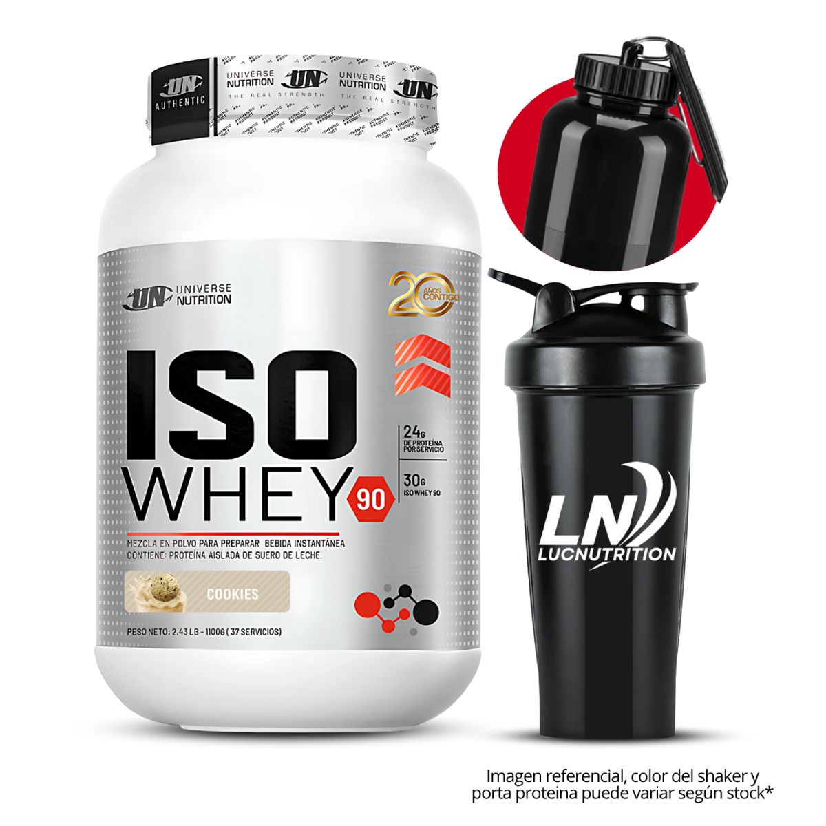 UNIVERSE NUTRITION - Iso Whey 90 1.1 kg cookie and cream + Shaker + portaproteina