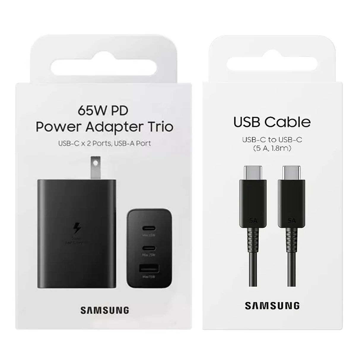 SAMSUNG - Cargador Samsung Power Adapter Trio 65w + Cable 180CM 5A Negro