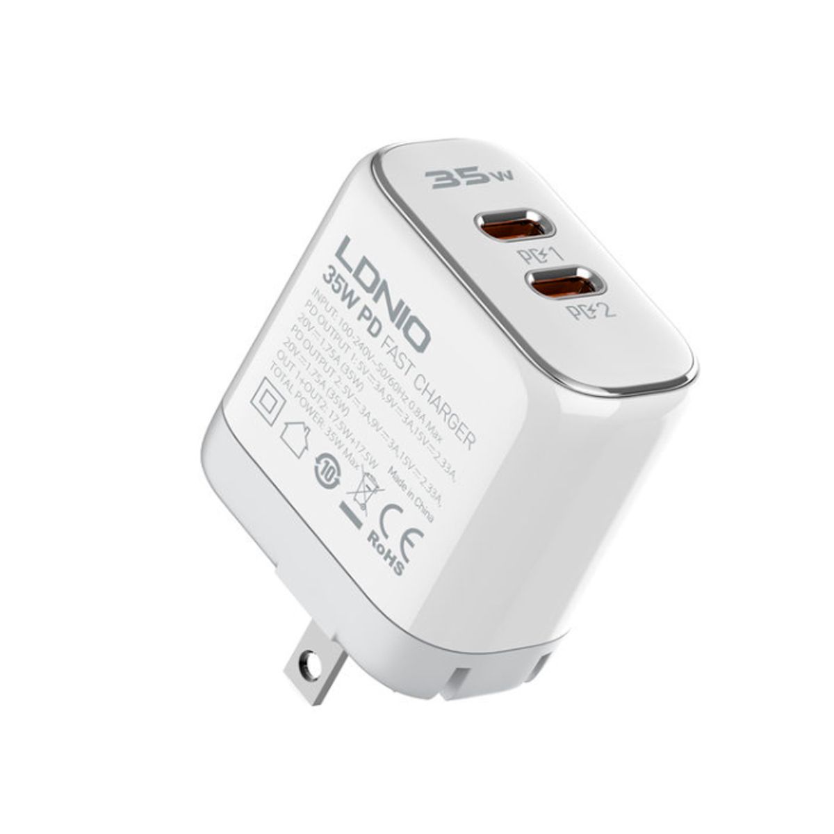 LDNIO - Cargador Ldnio 35W 2xUSB-C Carga Rápida - Blanco