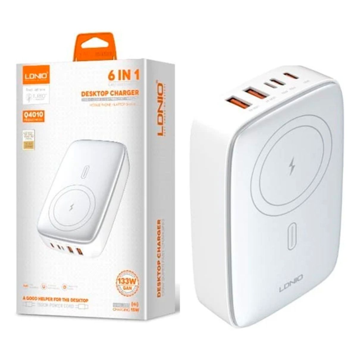 LDNIO - Cargador Inalámbrico de Escritorio GaN Multipuerto 6 en 1 Ldnio Q4010 140W
