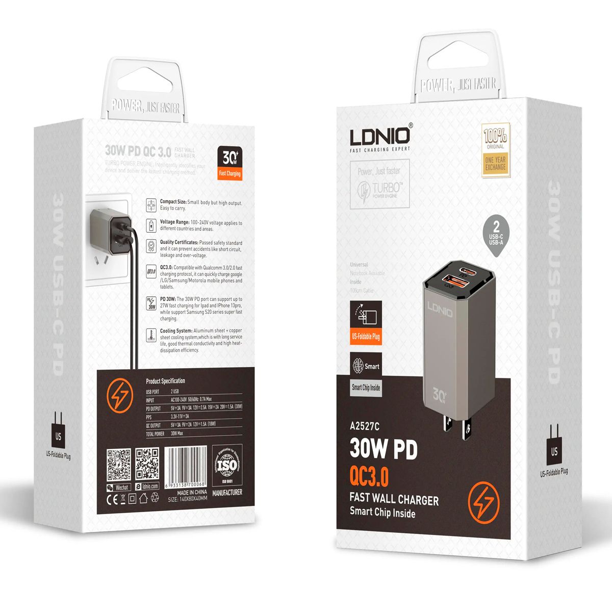 LDNIO - Cargador Carga Rápida 30W LDNIO A2527C con Cable Tipo C a Ligtning