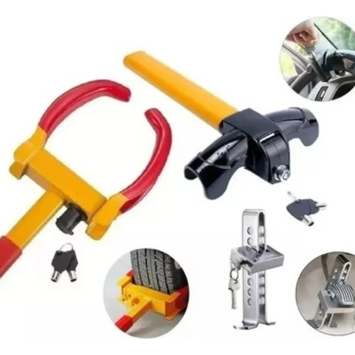 U BUY - Pack Traba Rueda Auto Tranca Volante Pedal Volante Antirrobo