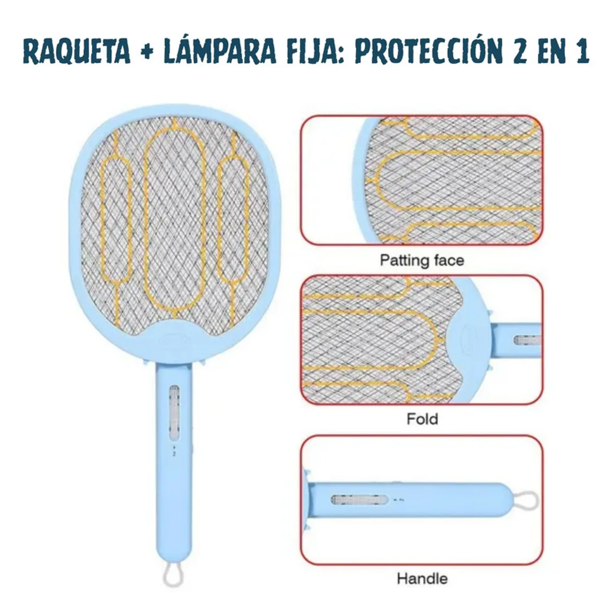Pentha - Raqueta Plegable 180° Mata Mosca Mosquito Recargable Con Usb Celeste
