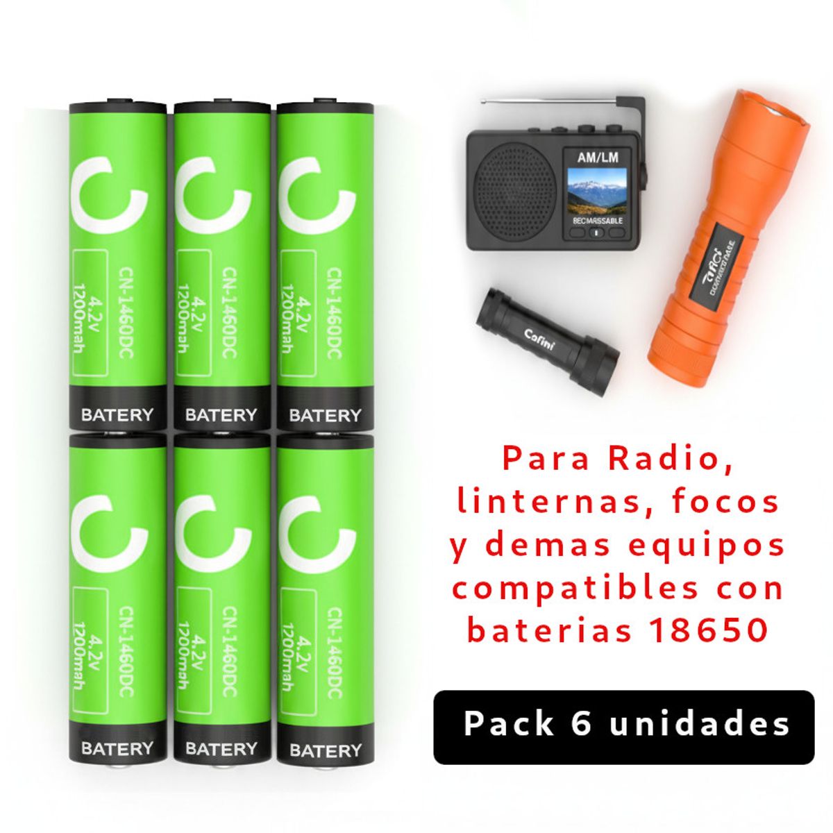 CAFINI - Set 6 Pilas Baterias litio 18650 recargable li ion 3.7 / 4.2v