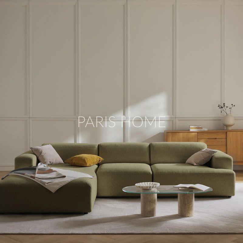 GENERICO - Sofá Izquierdo Seccional Esquinero Gala 4 Plz Tejido - Verde Oliva