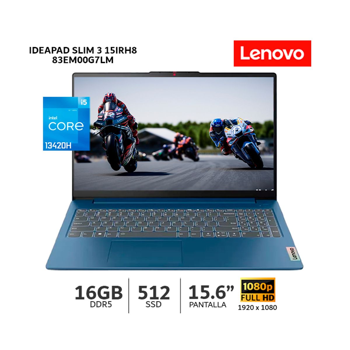 LENOVO - Laptop Lenovo IdeaPad Slim 3 15IRH8 Core i5 13420H/ 16Gb DDR5 / 512Gb SSD/ 15.6″ FHD-83EM00G7LM CSI