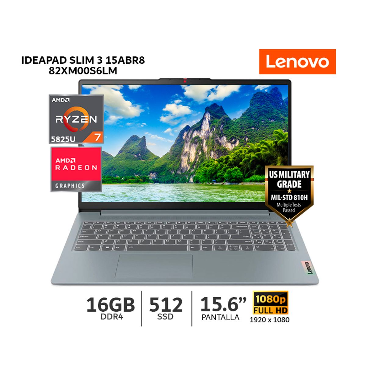 LENOVO - Laptop IdeaPad Slim 3 15ABR8 AMD Ryzen 7-5825U/ 16Gb Ram/ 512Gb SSD/ 15.6” FHD TN-82XM00S6LM CSI