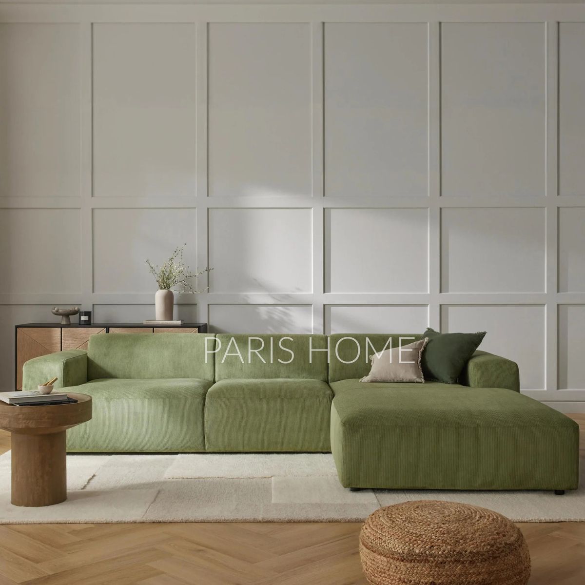 GENERICO - Sofá Derecho Seccional Esquinero Gala 4 Plz Pana - Verde Oliva