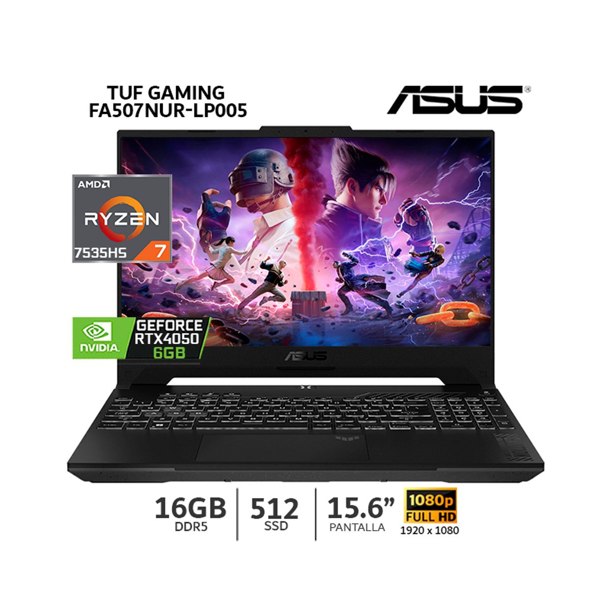 ASUS - Laptop Asus TUF A15 FA507NUR-LP005 Ryzen7 7435HS/ 16Gb Ram/ 512Gb SSD/ RTX 4050 6Gb/ 15.6” FHD CSI