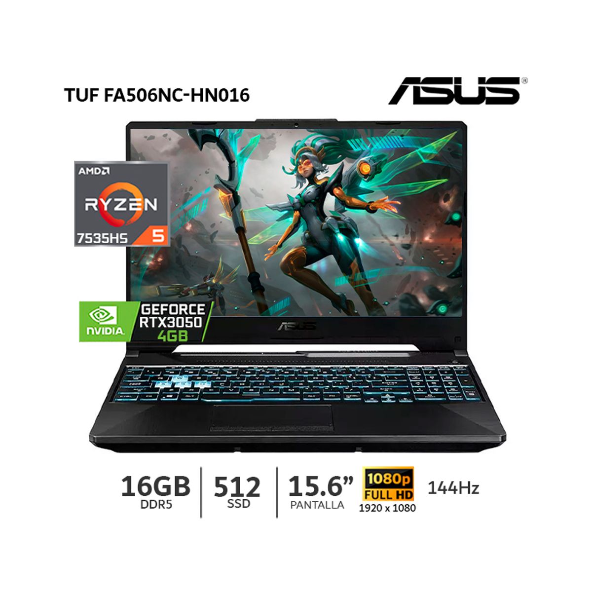 ASUS - Laptop Asus TUF FA506NC-HN016 A15 Ryzen 5 7535HS 16Gb Ram/ 512Gb SSD/ RTX 3050 4GB 15.6" FHD CSI