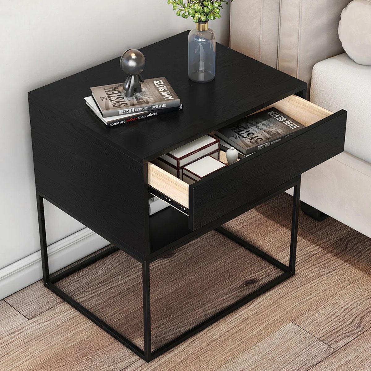 R&R MUEBLES - Velador Moderno Hoshi Negro R&R MUEBLES