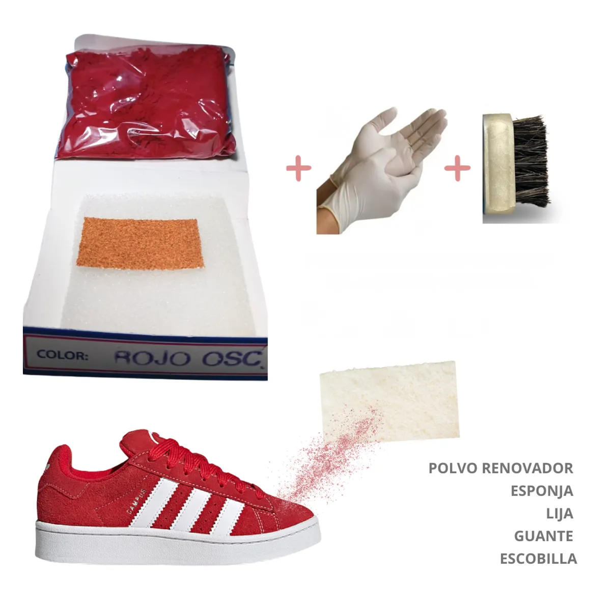 GENERICO - Tinte renovar gamuza nobuck polvo azul rojo marrón hueso caterpi kit