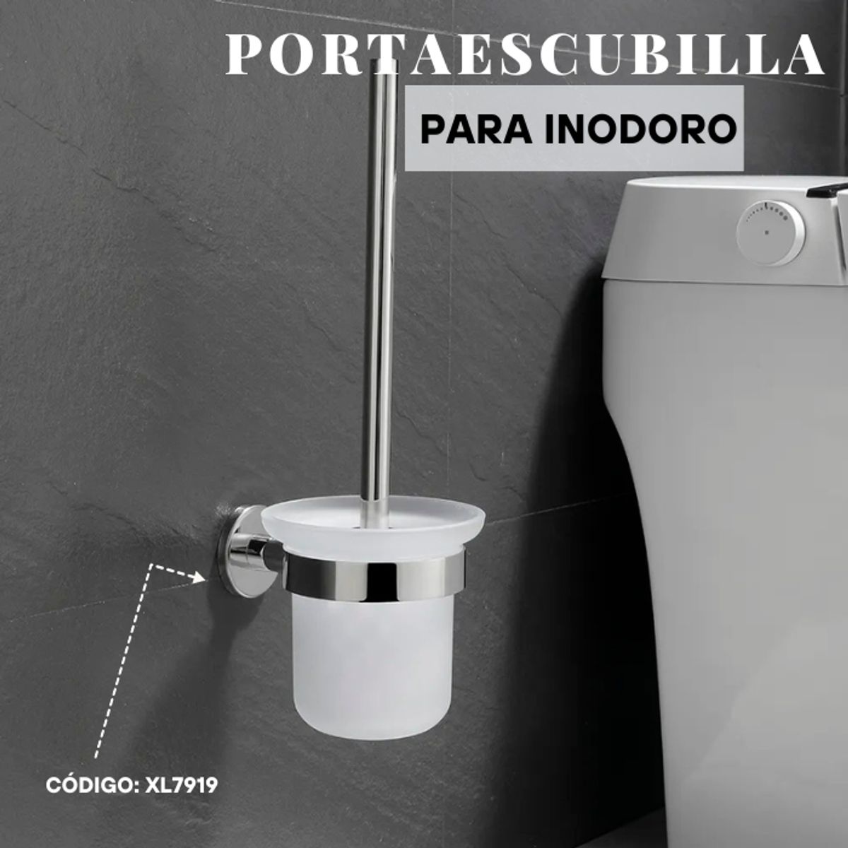 GENERICO - PORTAESCOBILLA DE ACERO CON VIDRIO CROMADO XL7919