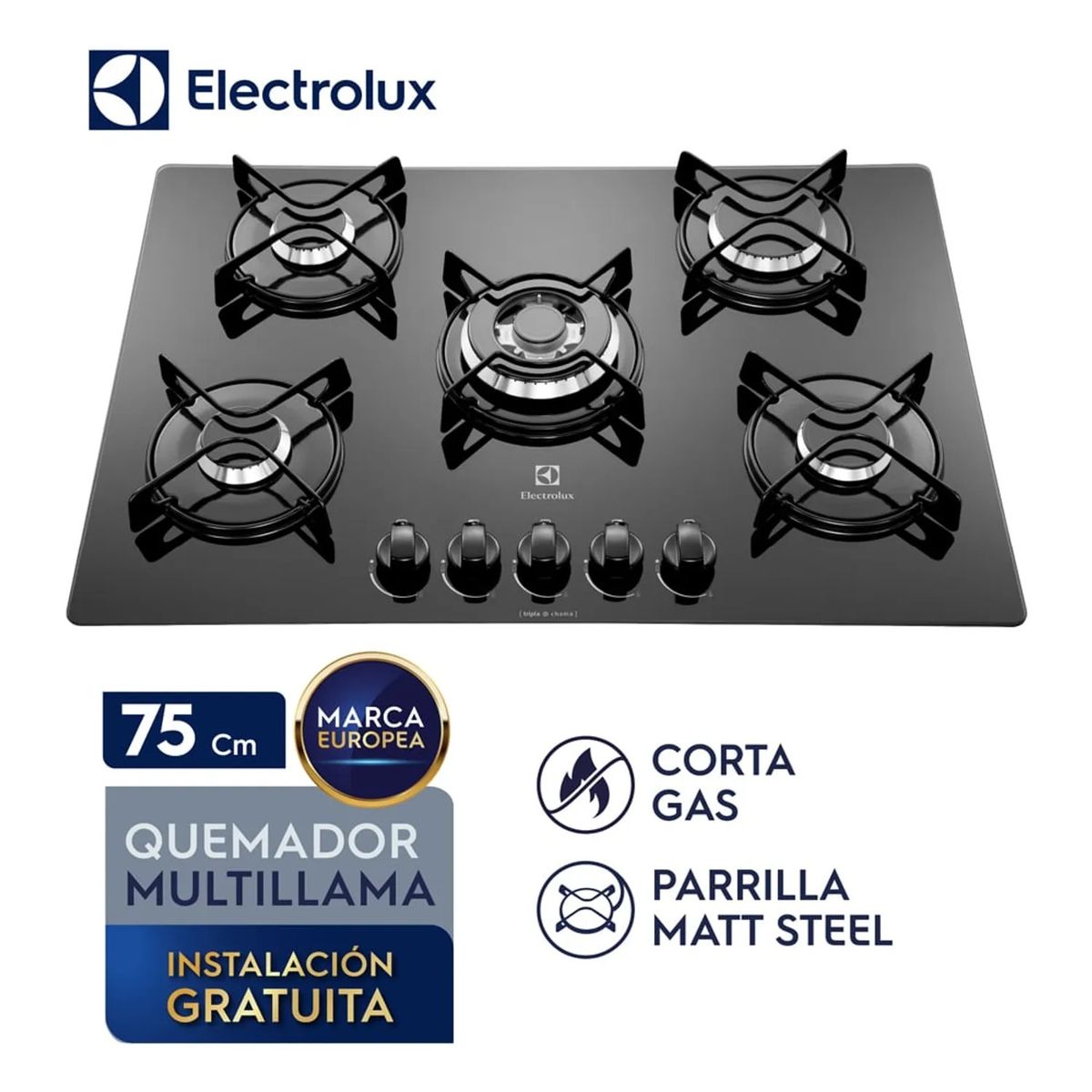 ELECTROLUX - Encimera  Empotrable a  Gas 5 Quemadores Electrolux ETGZ30T0EPUB