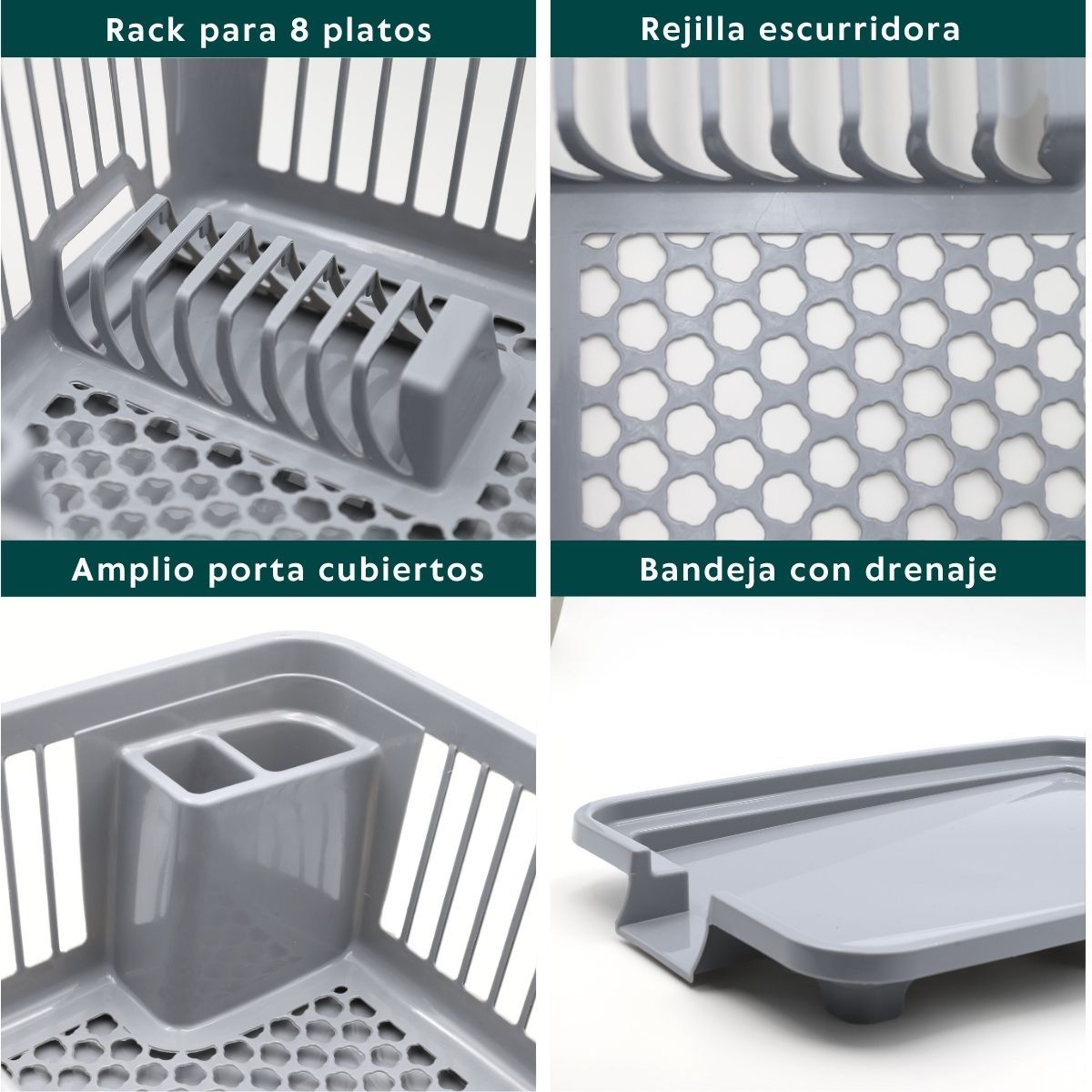 HOGARMAS - Escurridor de Platos con Drenaje Virgilio Gris