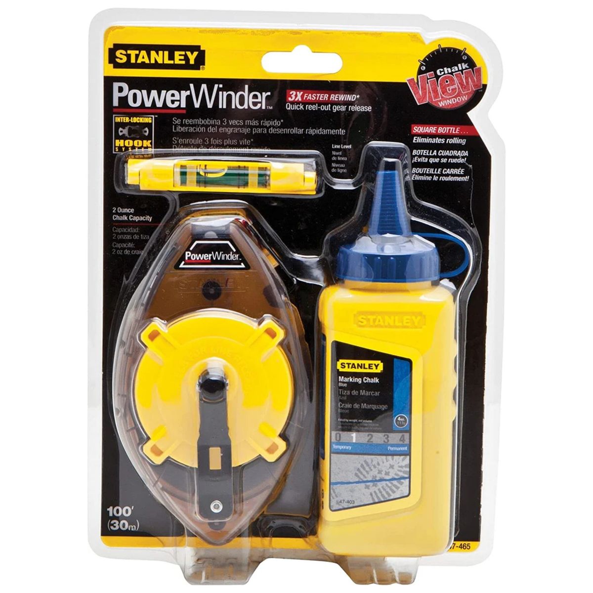 STANLEY - TIRA LINEA, 30m TIZA Y NIVEL 47-464  PowerWinder STANLEY