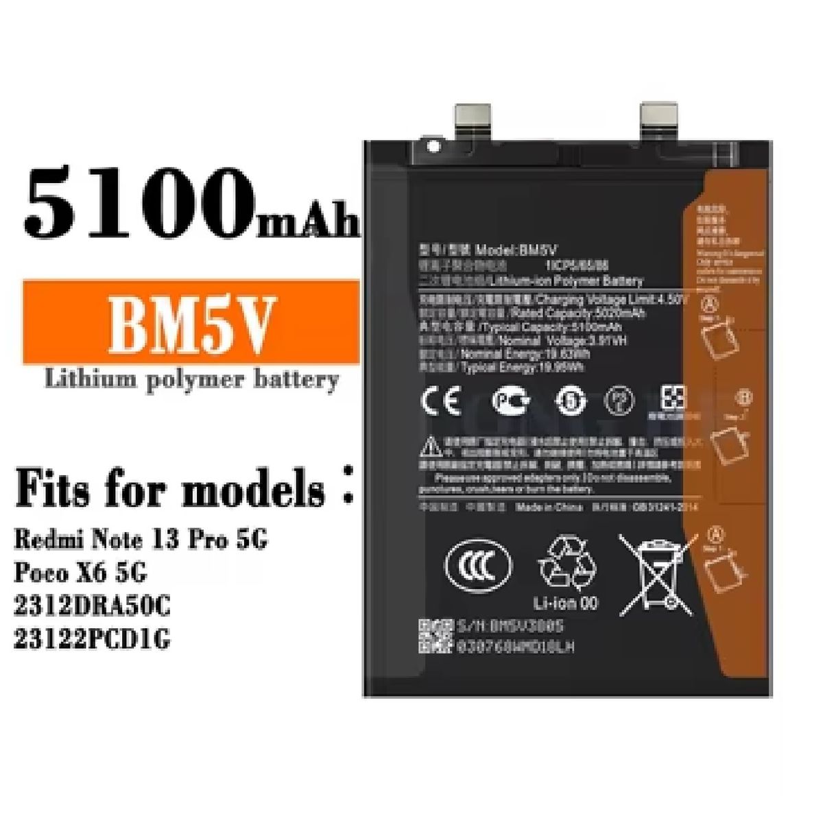 GENERICO - BATERIA  NOTE 13 PRO 5g- X6   BM5V NUEVO