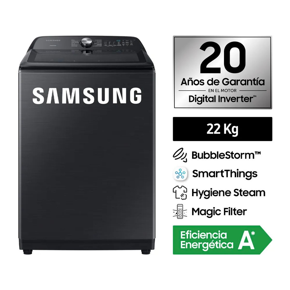 SAMSUNG - Lavadora Samsung WA22A8377GVPE 22kg