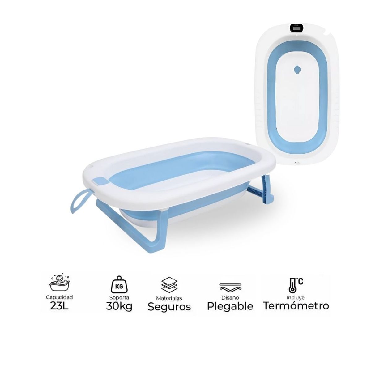 GENERICO - Bañera Tina Plegable Con Termómetro Celeste