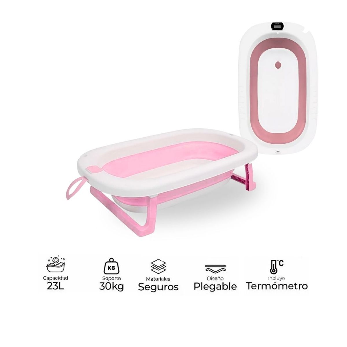 GENERICO - Bañera Tina Plegable Con Termómetro Rosado