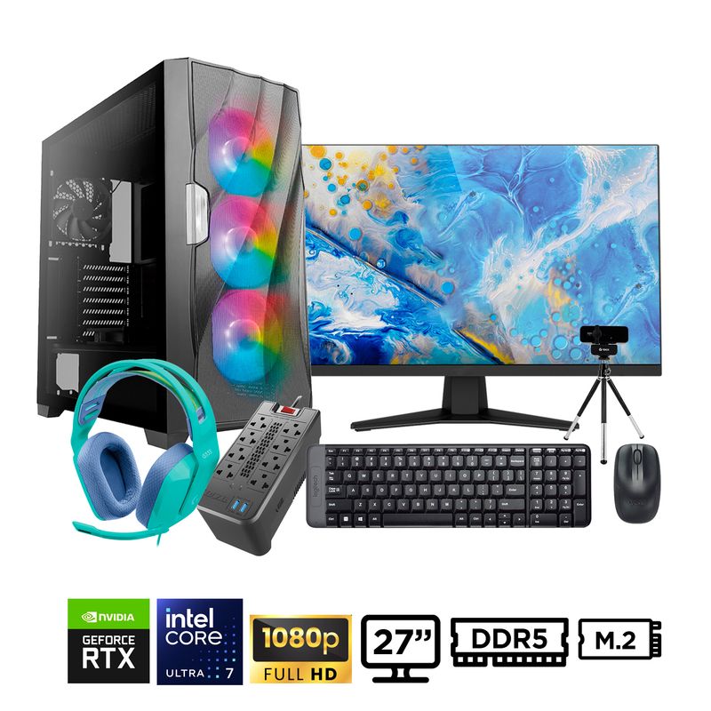 INTEL - Computadora Gamer CORE ULTRA 7 265KF RAM 32GB SSD 1TB 3050 8GB MONITOR 27" FHD
