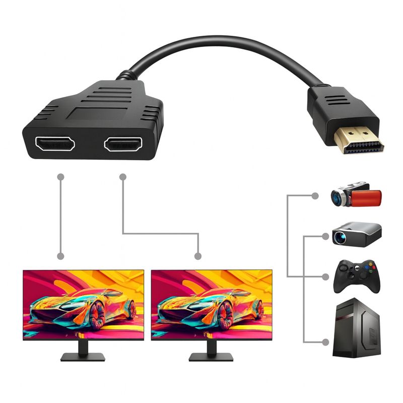 GENERICO - Divisor HDMI 1 a 2 Full HD – Conecta Dos Pantallas con un Solo Puerto HDMI