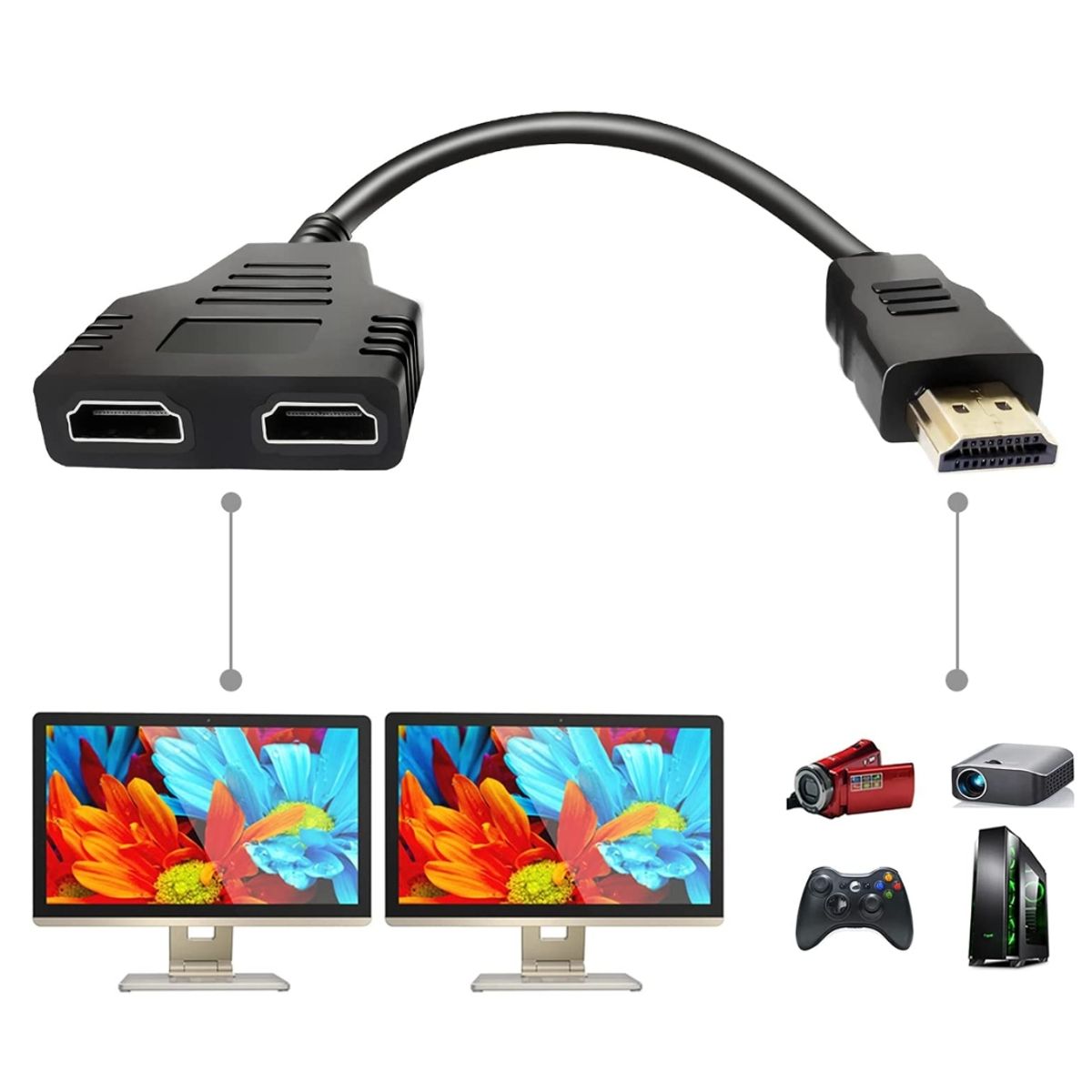 GENERICO - Cable Divisor HDMI 1 en 2 – Conecta Dos Pantallas Simultáneamente en Alta Definición