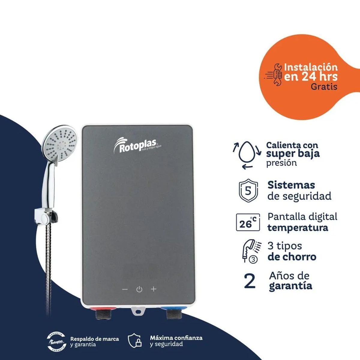 ROTOPLAS - Terma Eléctrica Instantánea New Compact Silver con Regadera Cromada