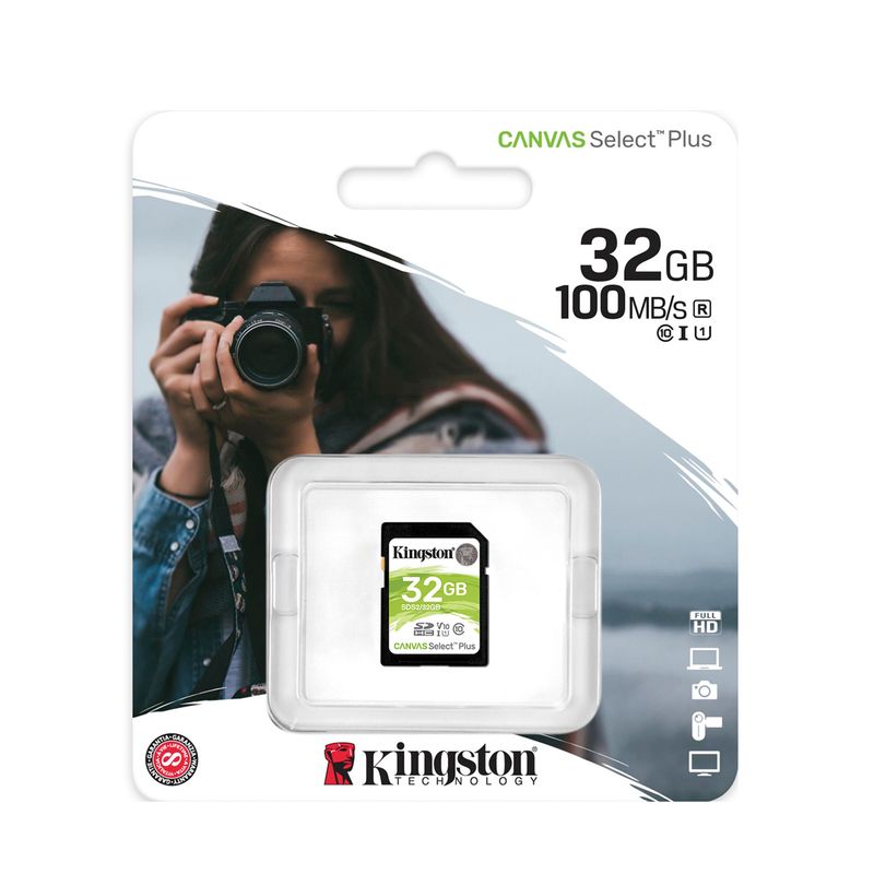 KINGSTON - Memoria SD 32GB UHS-I Velocidad 100Mbs CLASE 10