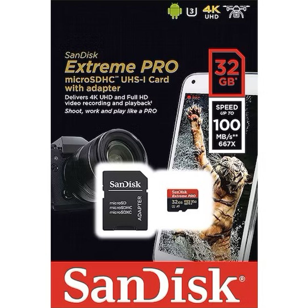SANDISK - Memoria MicroSD 32GB Extreme Pro 4k U3 UHS-I 100Mbps
