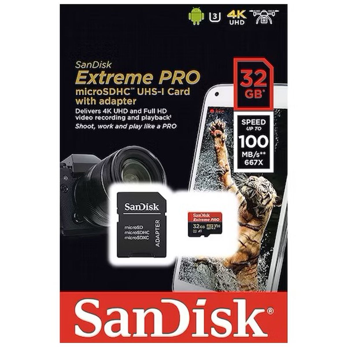 SANDISK - Memoria MicroSD 32GB Extreme Pro 4k U3 UHS-I 100Mbps